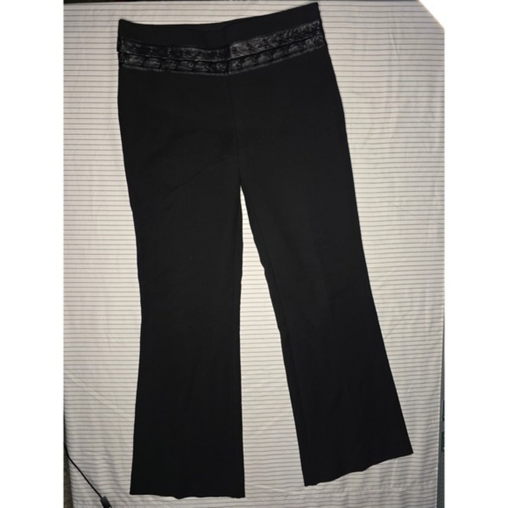 1236 BCBGMAXAZRIA Black Leather Lace Up Trim Flare Leg Trousers Pants